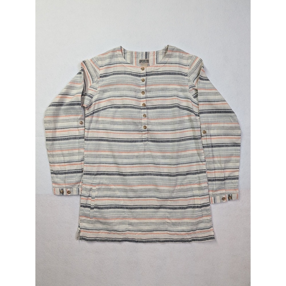 Duluth Trading‎ Co Womens Top XS Henley Roll Tab Sleeve Hemp Tunic